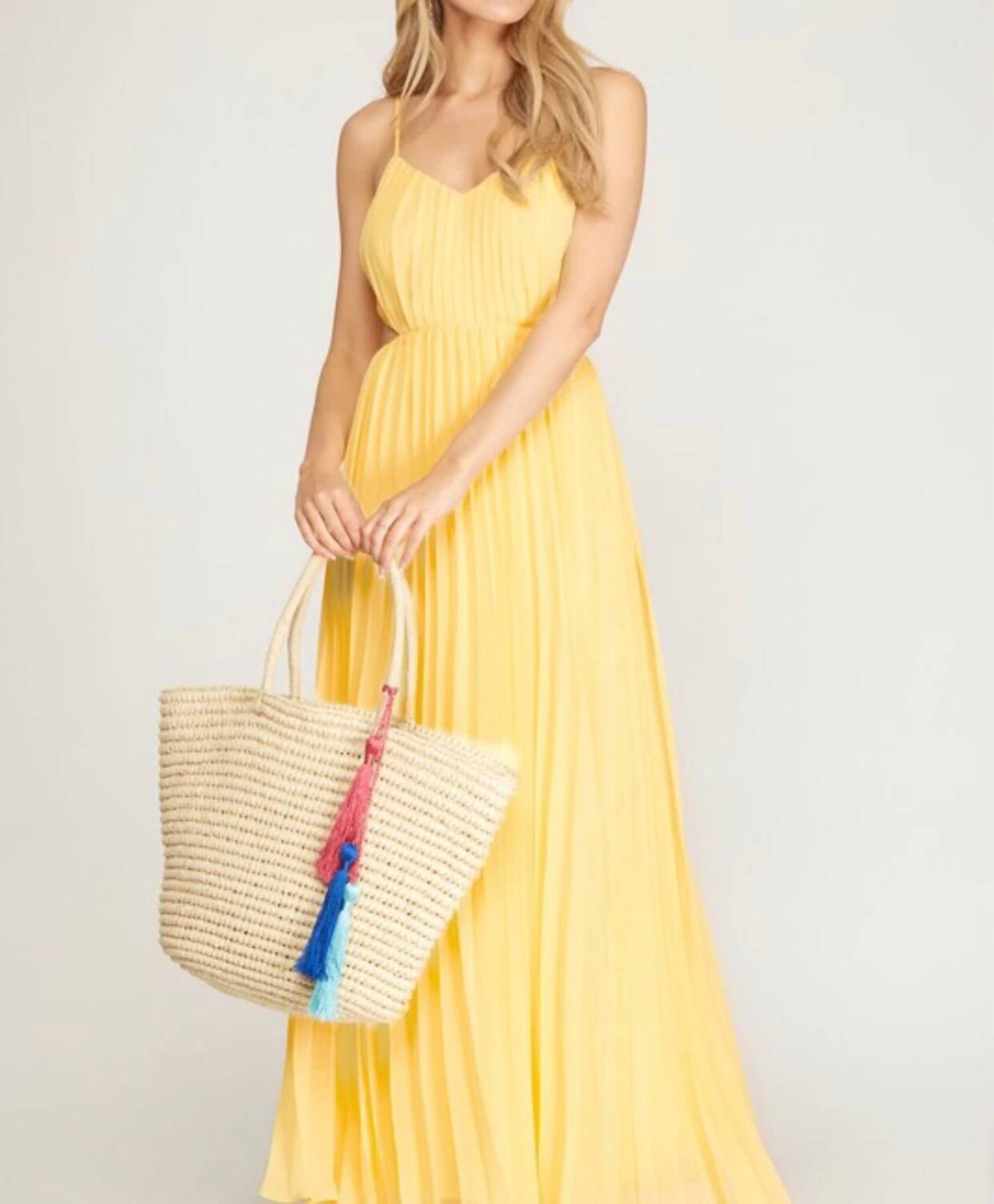 She + Sky - Pleated Cut Out Maxi Dress