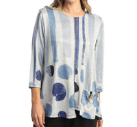 Jess & Jane Sandra Fine Knit Contrast Seam Top in soft blue - women's shirt - alternate view