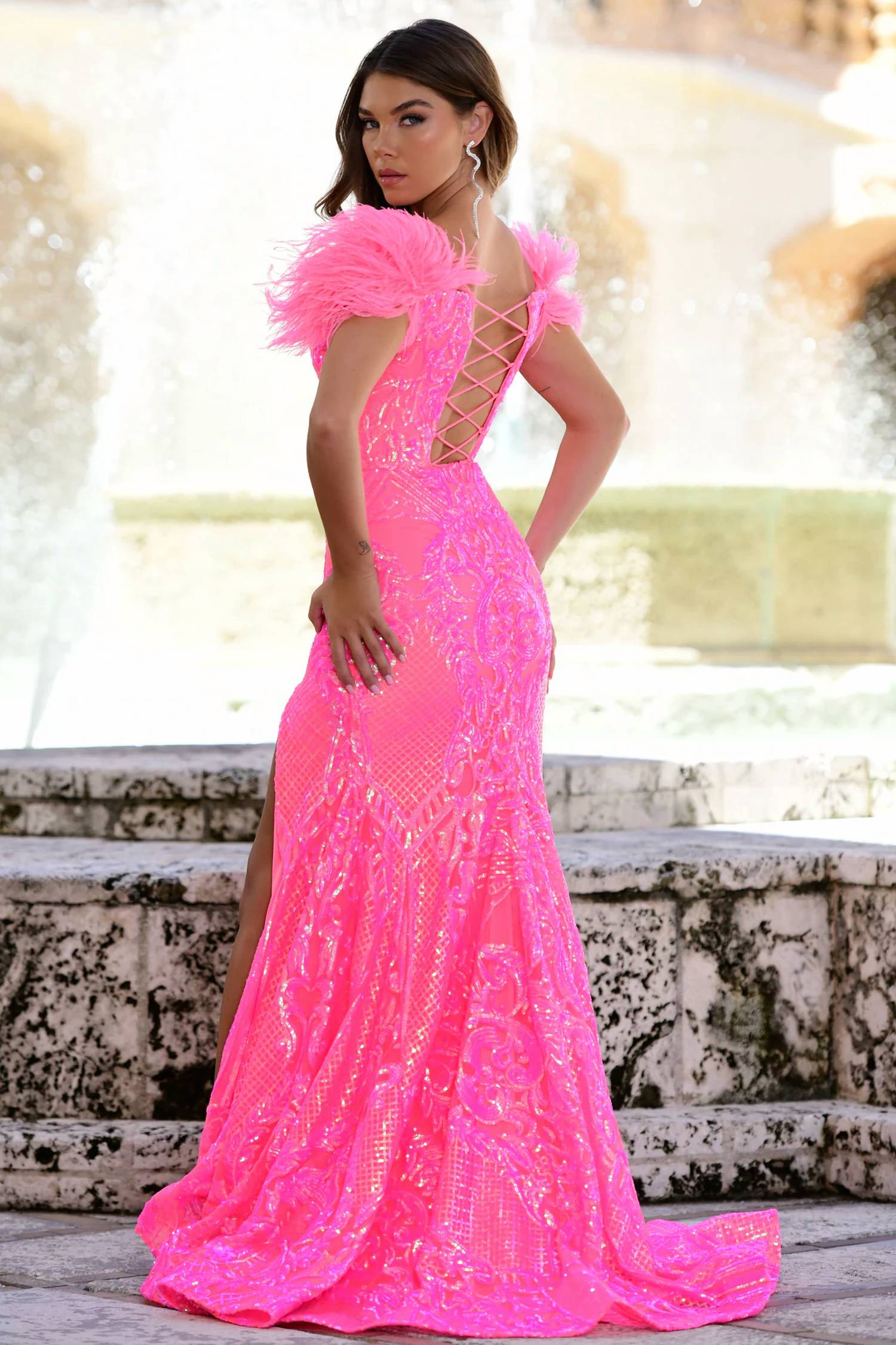 Ava Presley - Sequin Gown With Feather Details