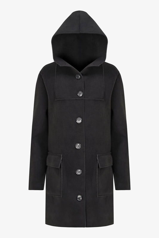 M Made In Italy - Women's Woven Hooded Button Long Coat