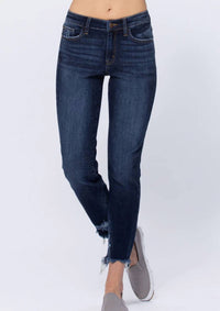 Judy Blue - Mid-rise Raw Hem Slim Fit Jeans