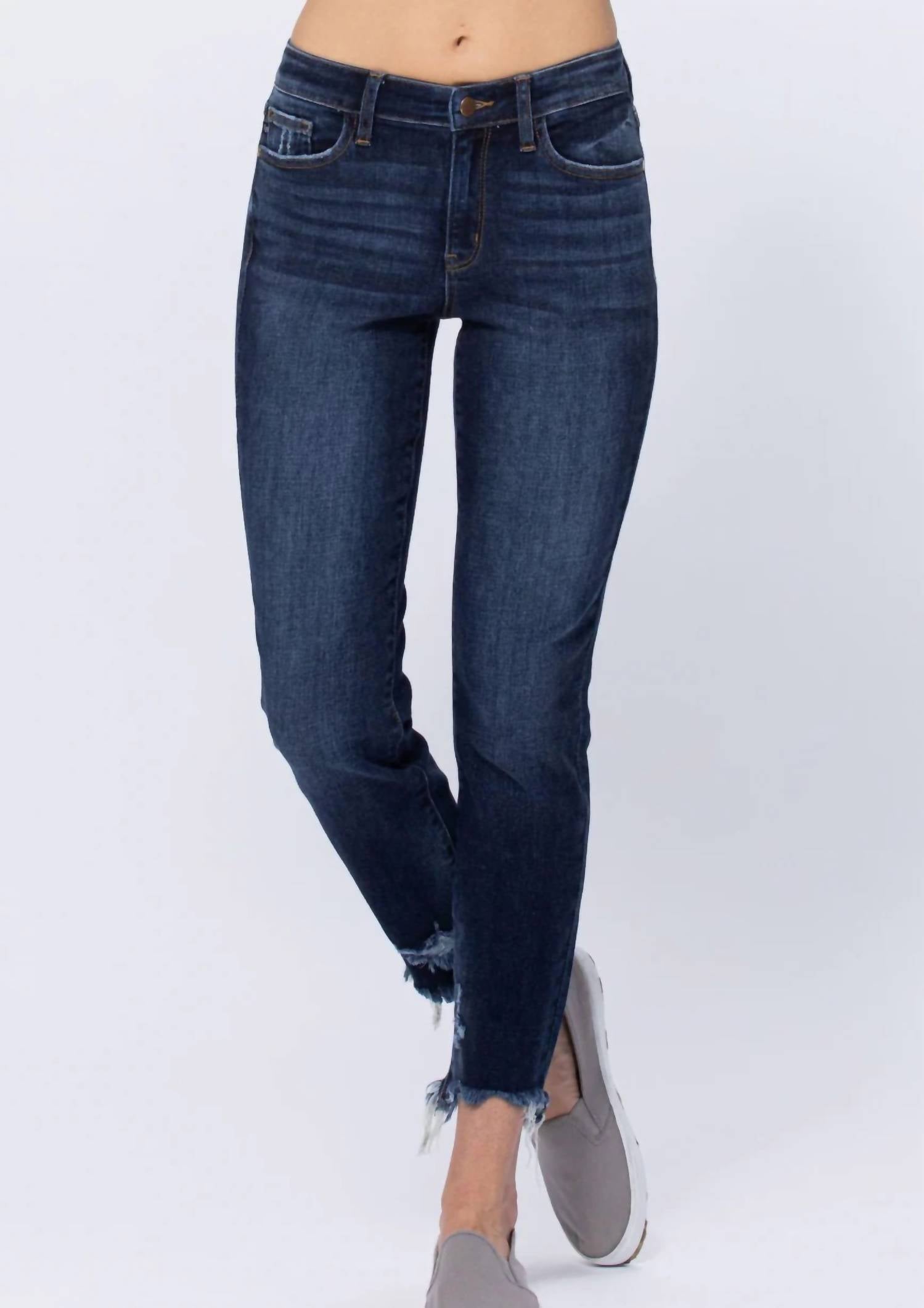 Judy Blue - Mid-rise Raw Hem Slim Fit Jeans