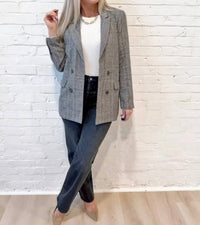 Blu Pepper - Plaid Long Sleeve Front Button Blazer