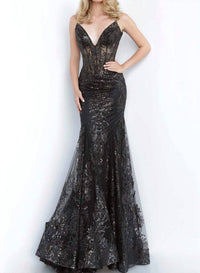 JOVANI Glitter Mermaid Gown in black - women's dress