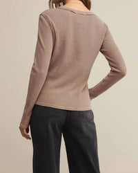 Z Supply Women's Arlet Mini Thermal Top in desert tan - women's long sleeve top - detail view