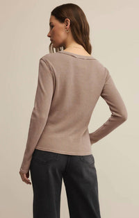 Z Supply Women's Arlet Mini Thermal Top in desert tan - women's long sleeve top - alternate view