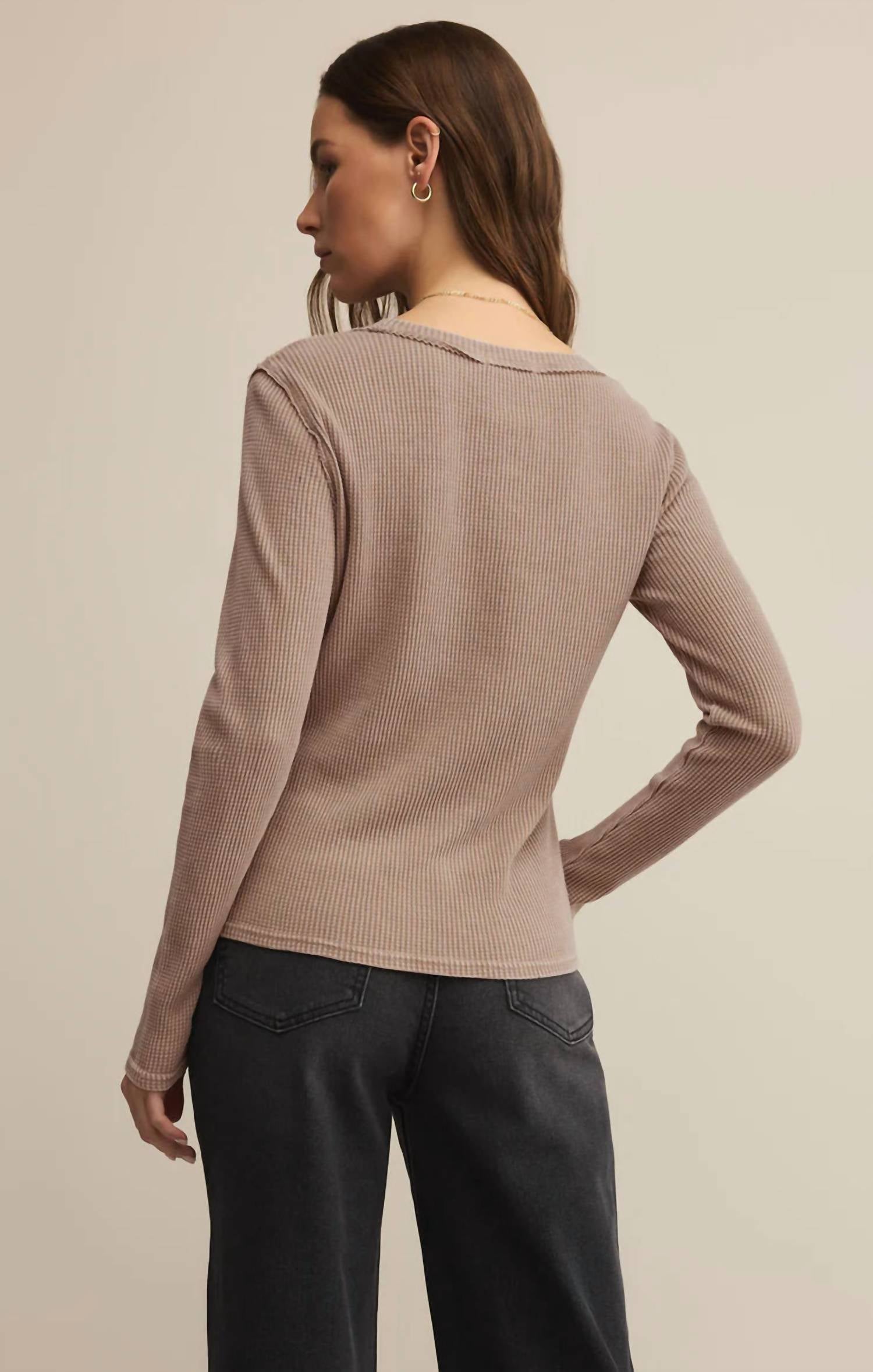 Z Supply Women's Arlet Mini Thermal Top in desert tan - women's long sleeve top - alternate view
