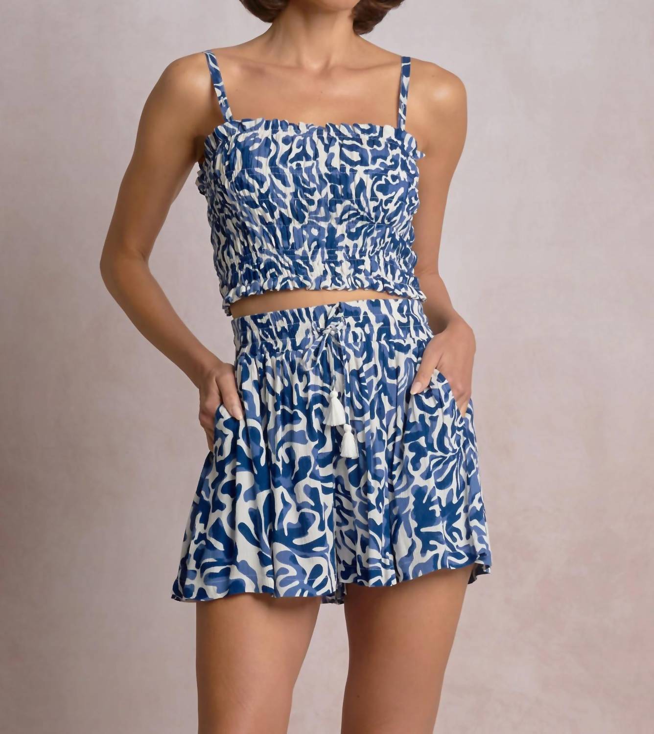 Elan - Regina Smocked Crop Top