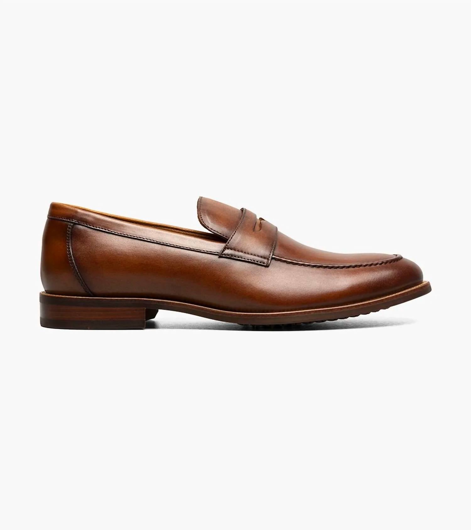 Florsheim Men's Rucci Moc Toe Penny Loafer in cognac - men's loafer - detail view