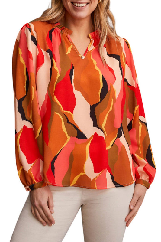 Tribal - Printed Crinkled Blouse With Ruffled Neck