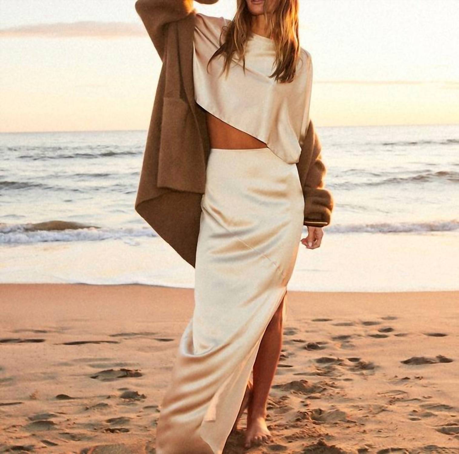 Beryll Naomi Silk Skirt in latte - women's skirt - alternate view