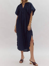 Entro - Textured Puff Sleeve Midi Dress