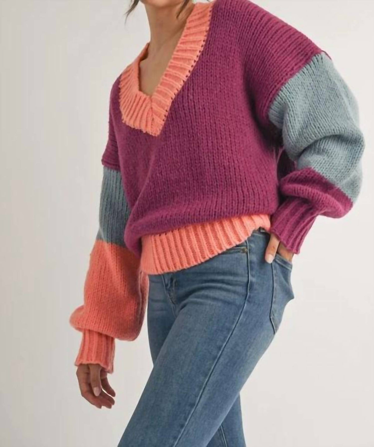 Klesis - Color Block Knit Sweater Top