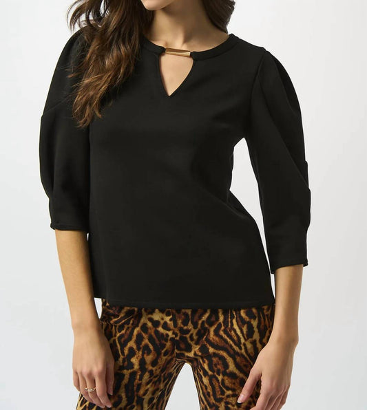 Joseph Ribkoff - Keyhole Neckline 3/4 Puffed Sleeves Top