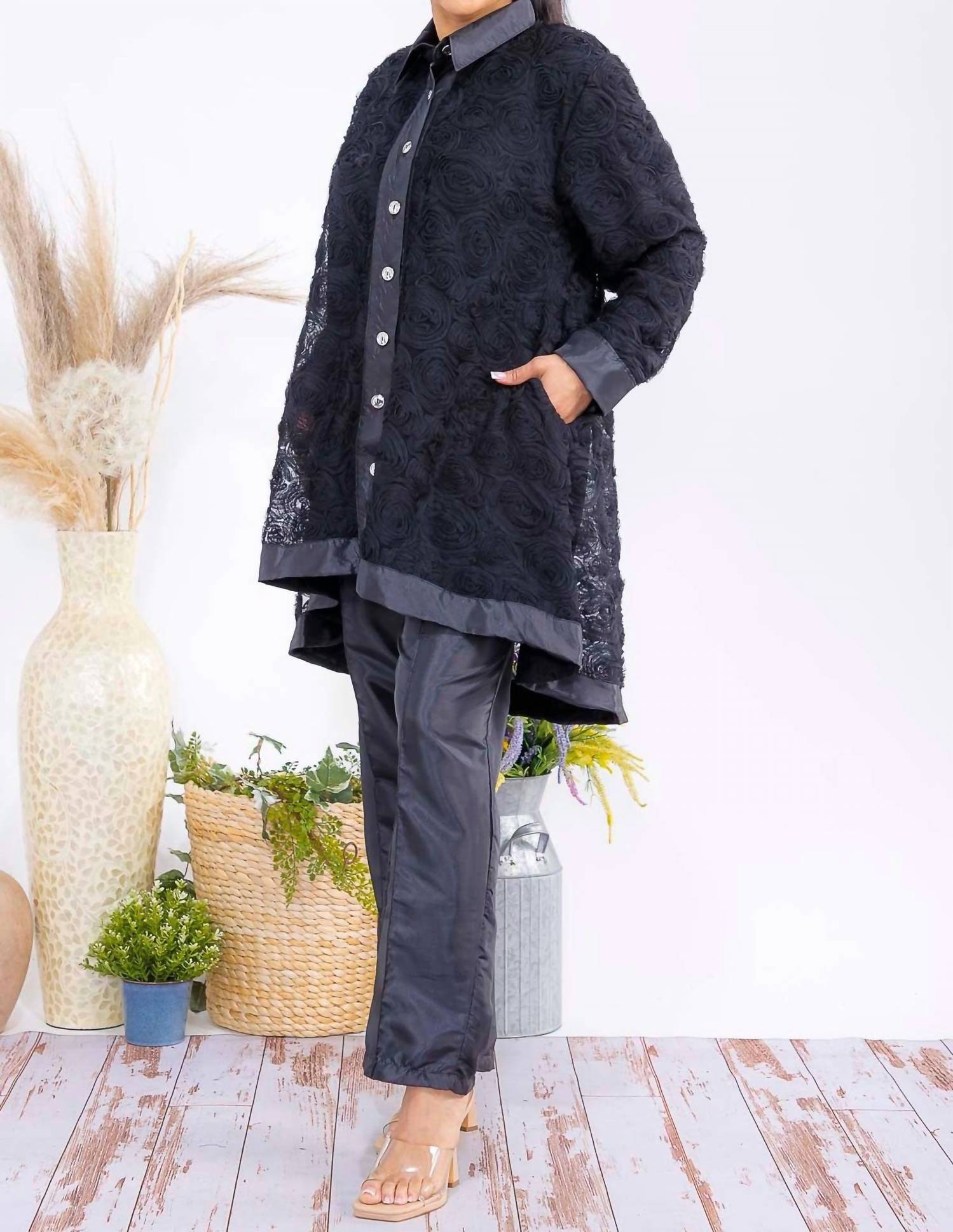 Karen T Design - Button Down Tunic And Straight Leg Pant Set