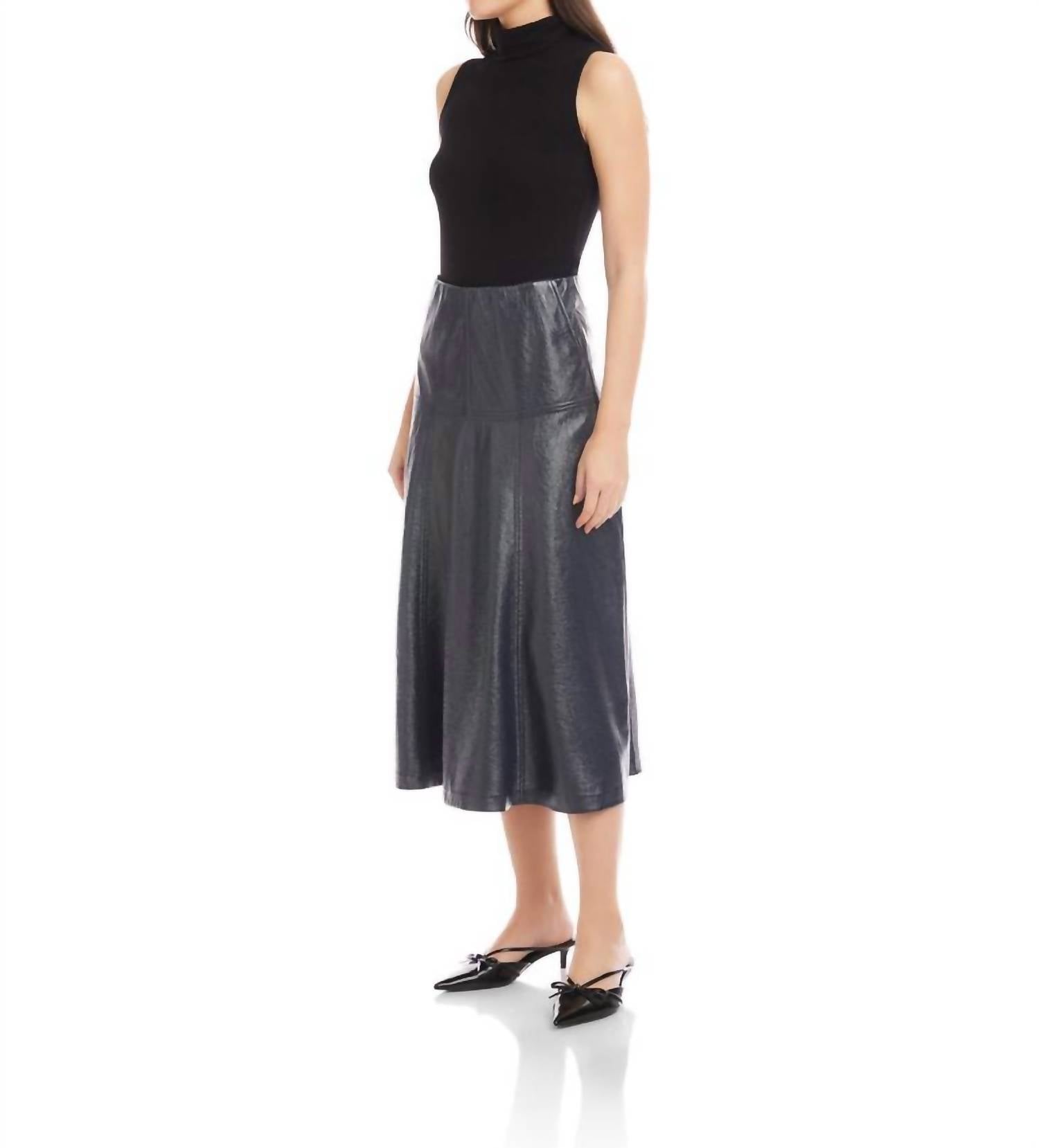 Fifteen Twenty Bronwyn Faux Leather Skirt in navy - women's skirt - alternate view