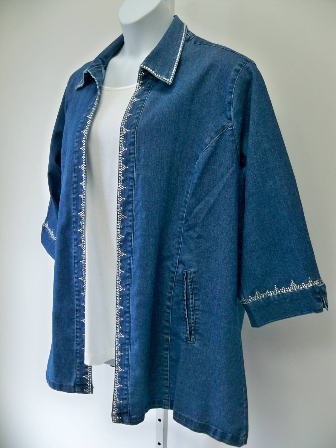 Bleu Bayou - Women's Crystal Trimmed Denim Jacket - Plus