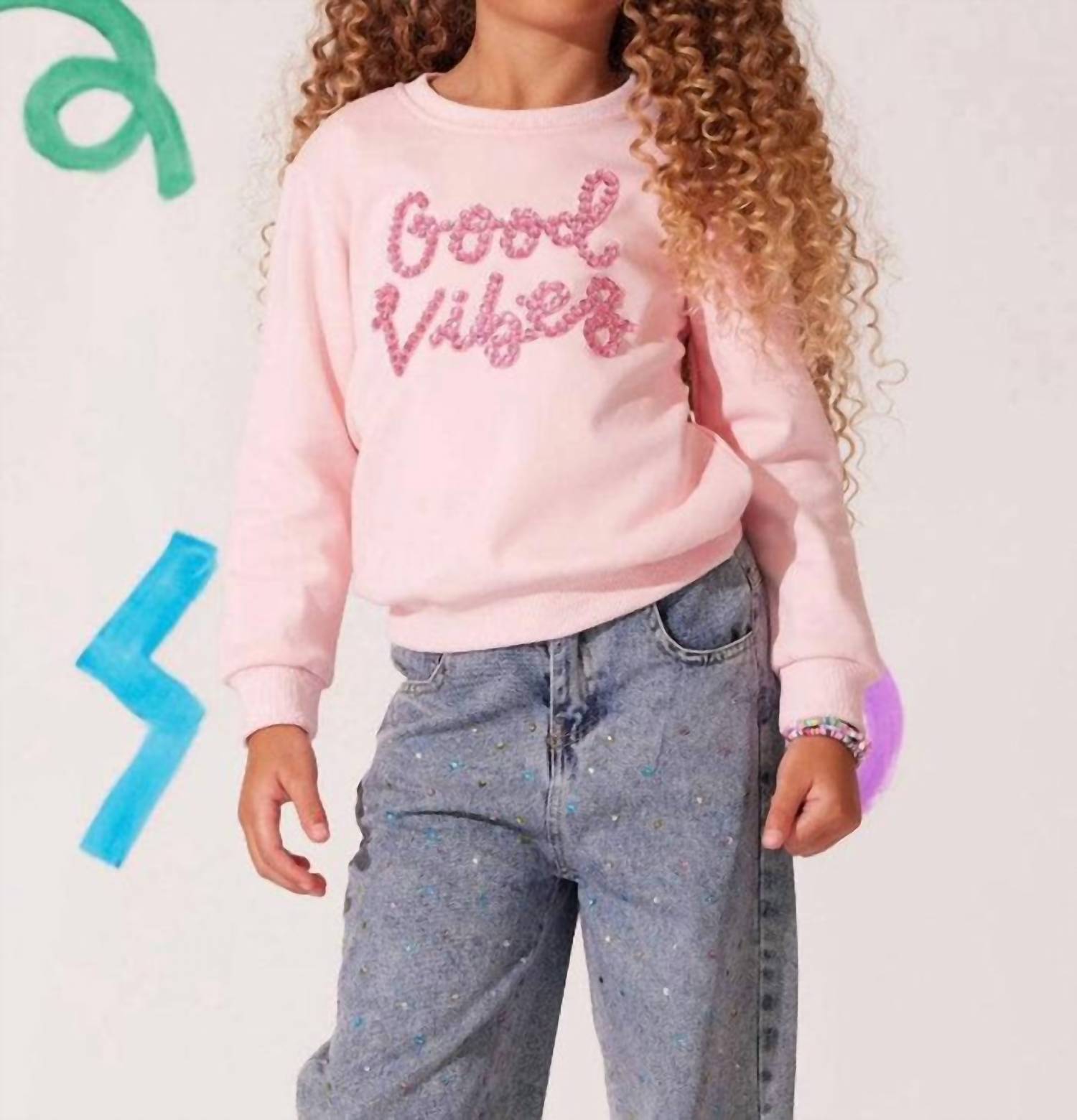 Lola + The Boys Sparkling Good Vibes Sweatshirt Top in pink - kids' shirt