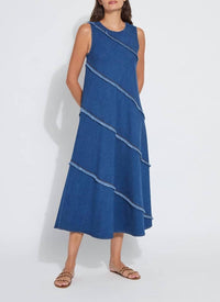 Lysse Mirabella Fringed Midi Denim Dress in mid wash - women's dress