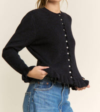 Candescent Ruffle Trim Button Up Cardigan in navy - women's cardigan - alternate view
