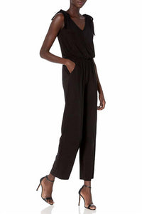 Laundry By Shelli Segal - V-neck Tie Shoulder Blouson Elastic Waist Solid Jumpsuit