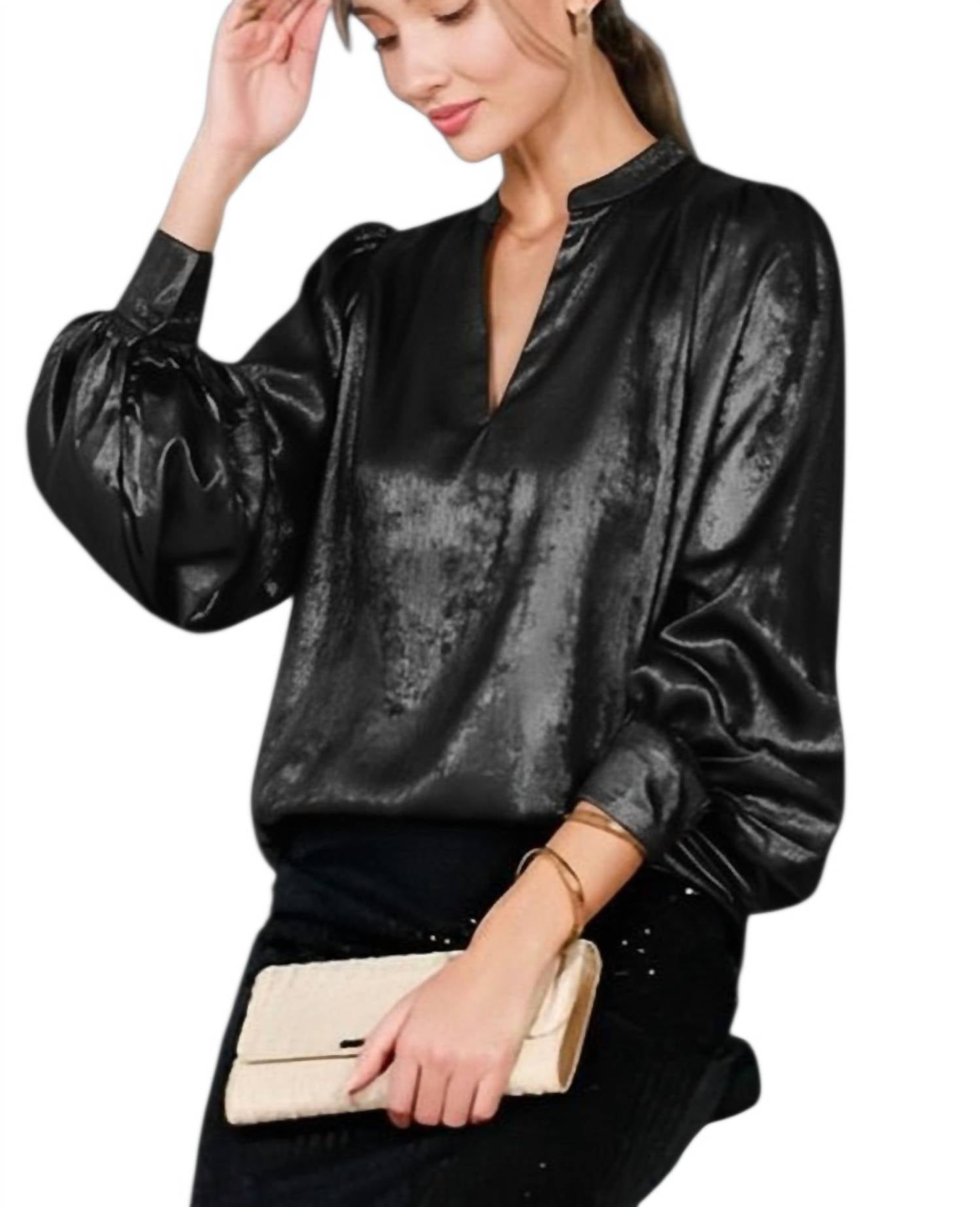 Vine & Love - Long Balloon Sleeve Metallic Woven Blouse