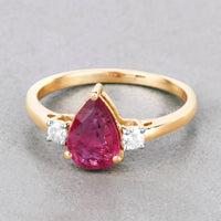 Diana M Jewels Women's Pear Natural Ruby Fashion Ring (1.08 Ct) - Petite in 14k yellow gold - women's jewelry - detail view