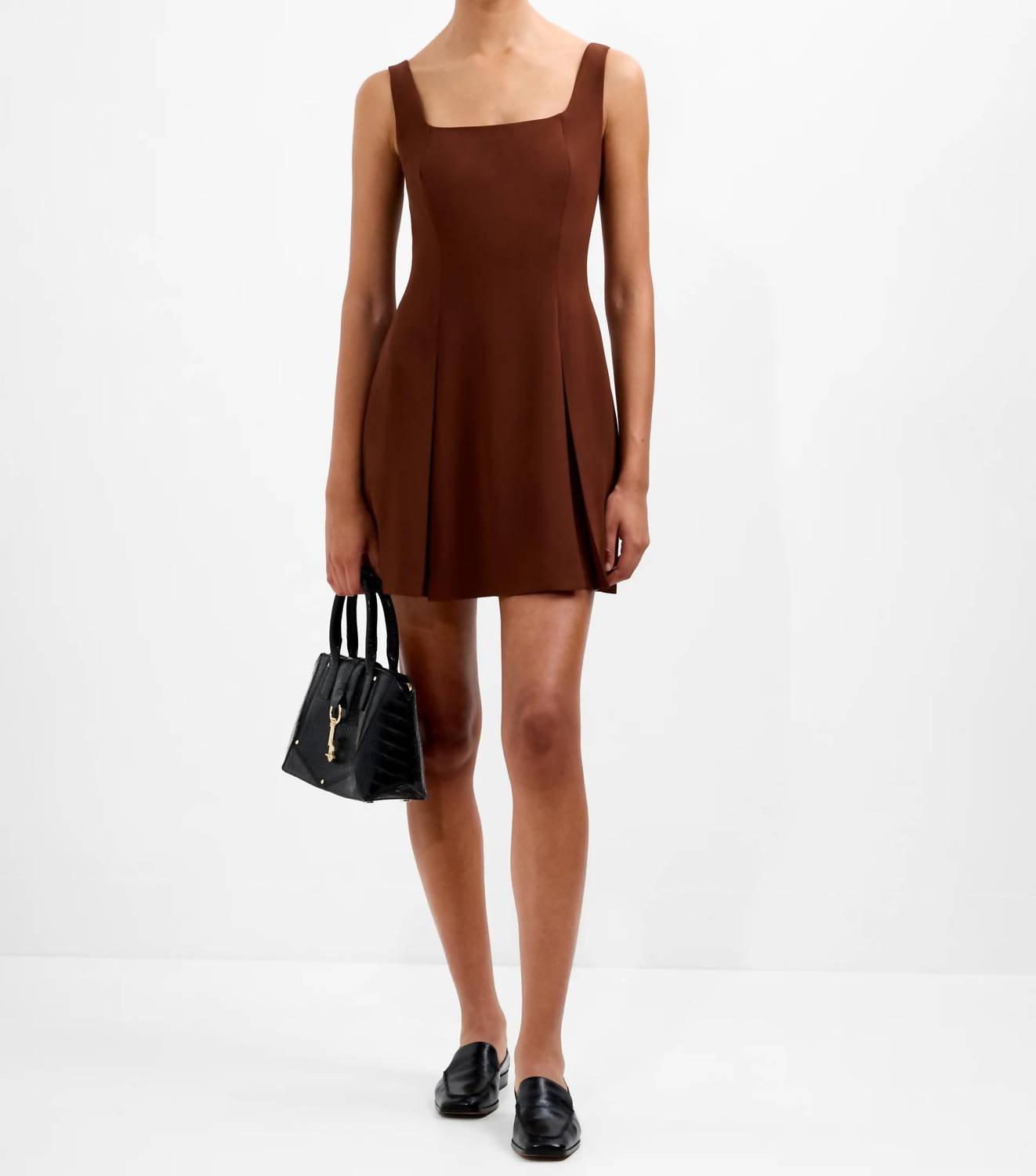 FRENCH CONNECTION Square Nk inverted mini dress in chocolate - women's dress