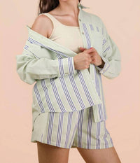 VERY J Stripe Woven Shirt And Shorts Set - Plus in blue sage - men's item - alternate view