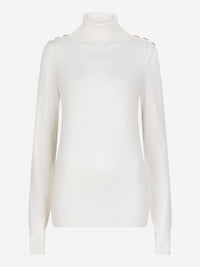 ESQUALO Women's Sweater Shoulder Button Collar Basic Knit Top in off white - women's sweater - detail view