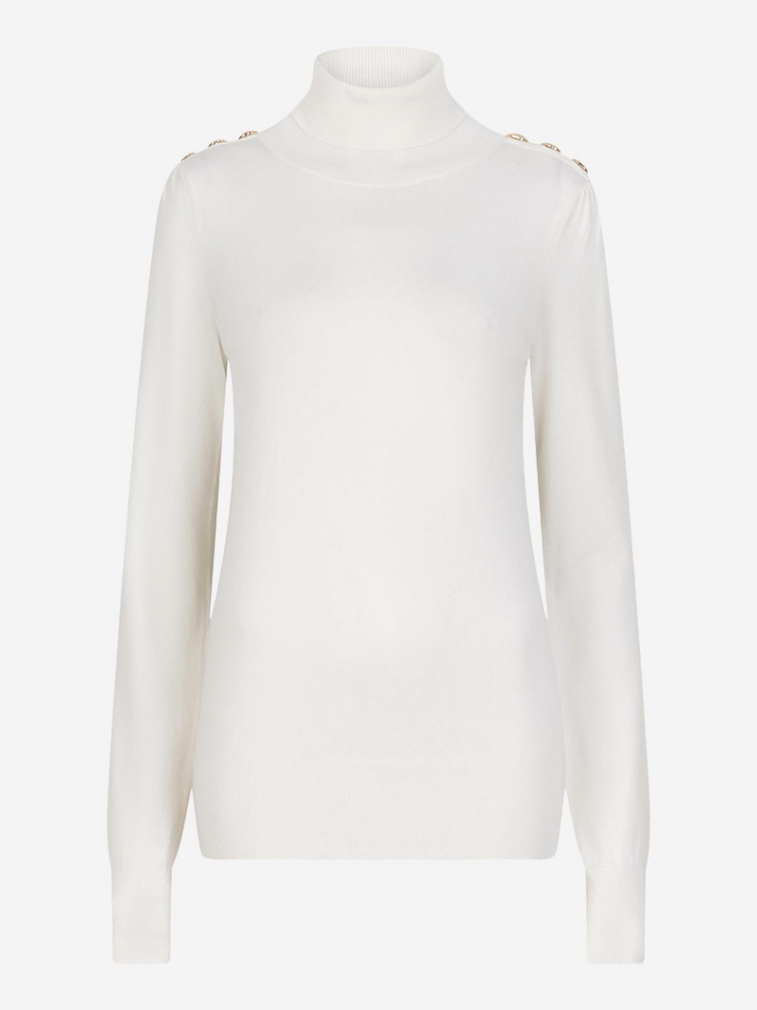 ESQUALO Women's Sweater Shoulder Button Collar Basic Knit Top in off white - women's sweater - detail view