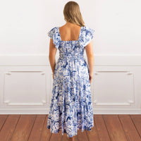 8 Oak Lane - Leopard Palms Smocked Flutter Sleeve Dress