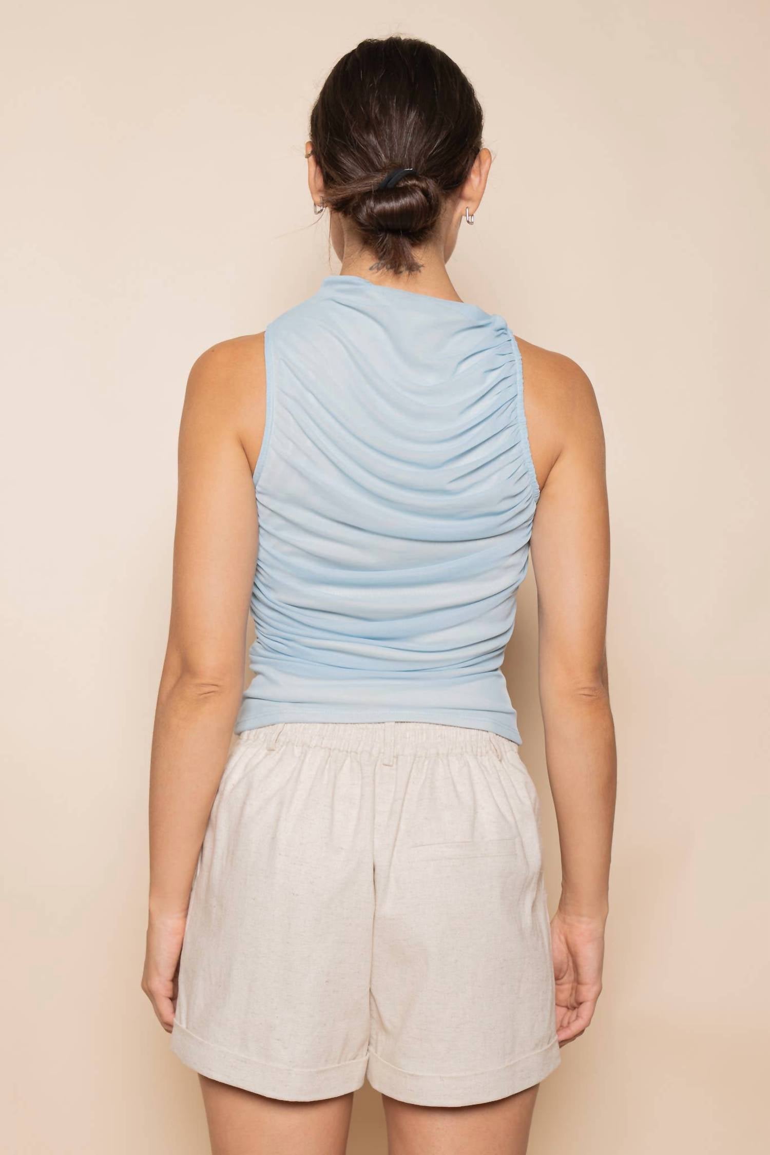 Fore Collection Ruched Mesh Tank Top in blue - women's tank top - view 4