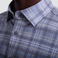 Bugatchi Uomo Herringbone Stacked Check 8 Way Stretch Shirt in cement - men's shirt - alternate view