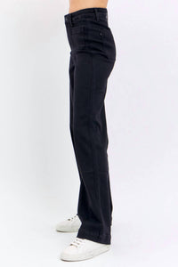 Judy Blue High Waisted Patch Pocket Straight Leg Jeans in black - women's jeans - detail view
