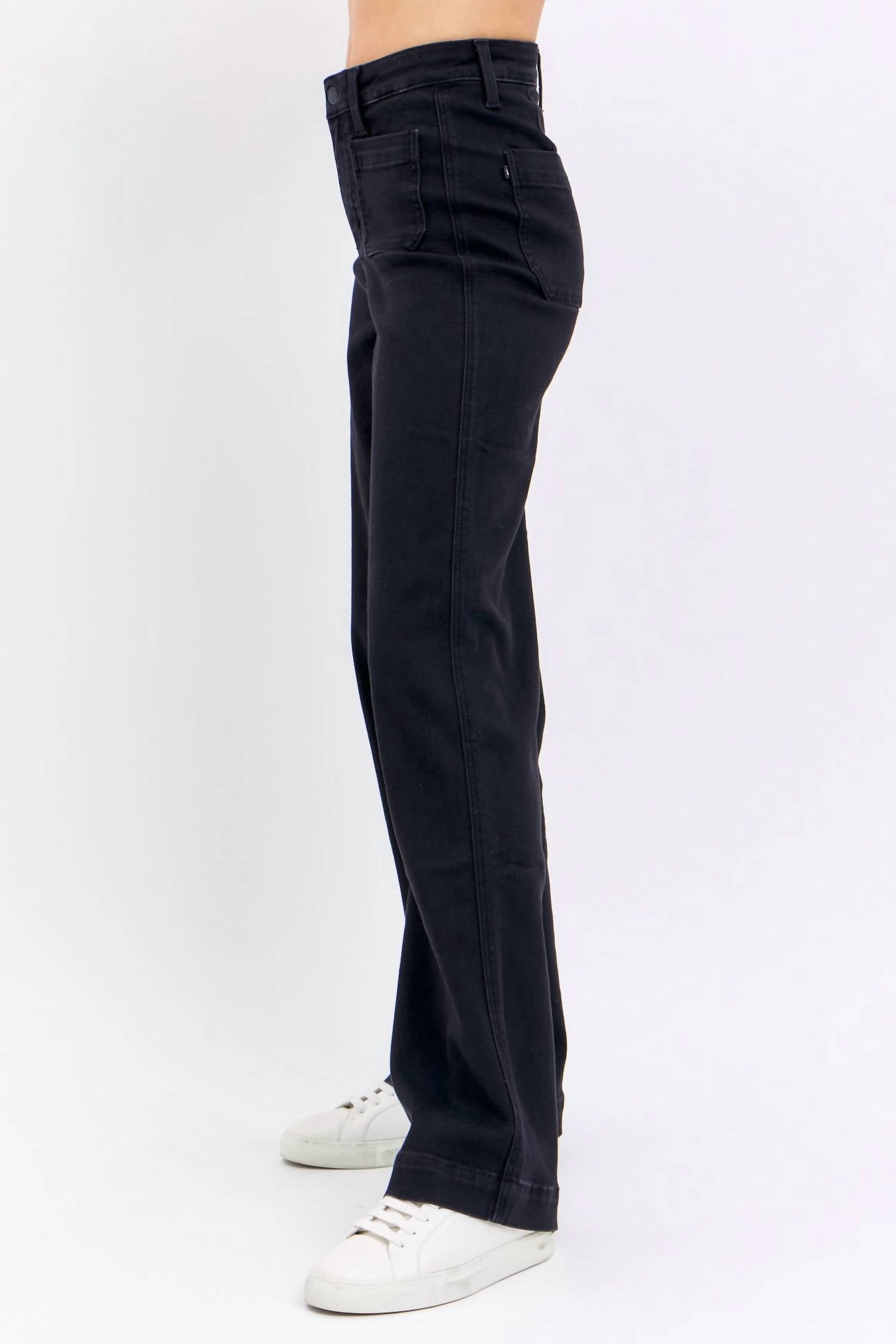 Judy Blue High Waisted Patch Pocket Straight Leg Jeans in black - women's jeans - detail view