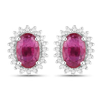 Diana M Jewels Women's Oval Natural Ruby Stud Earrings (1.16 Ct) - Petite in 14k white gold - women's jewelry