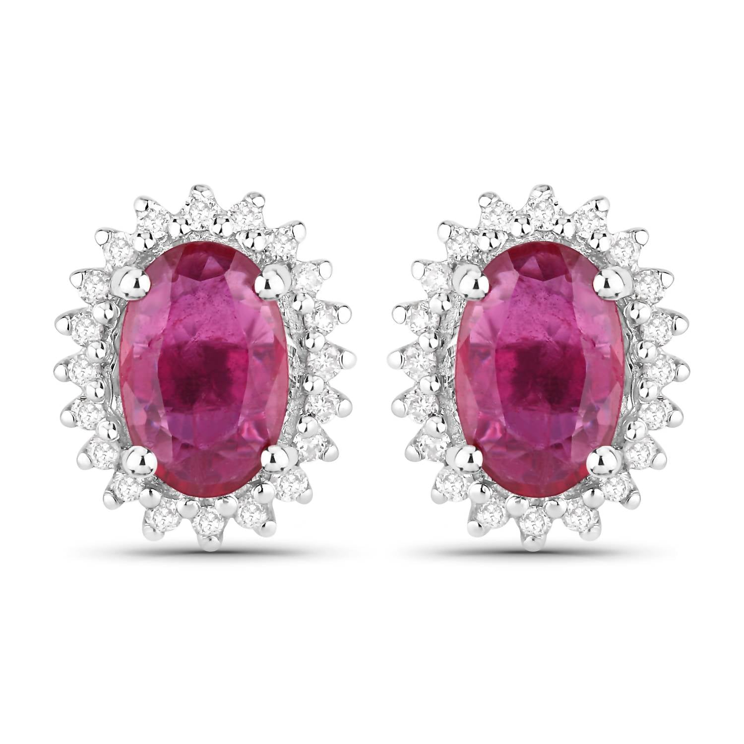 Diana M Jewels Women's Oval Natural Ruby Stud Earrings (1.16 Ct) - Petite in 14k white gold - women's jewelry