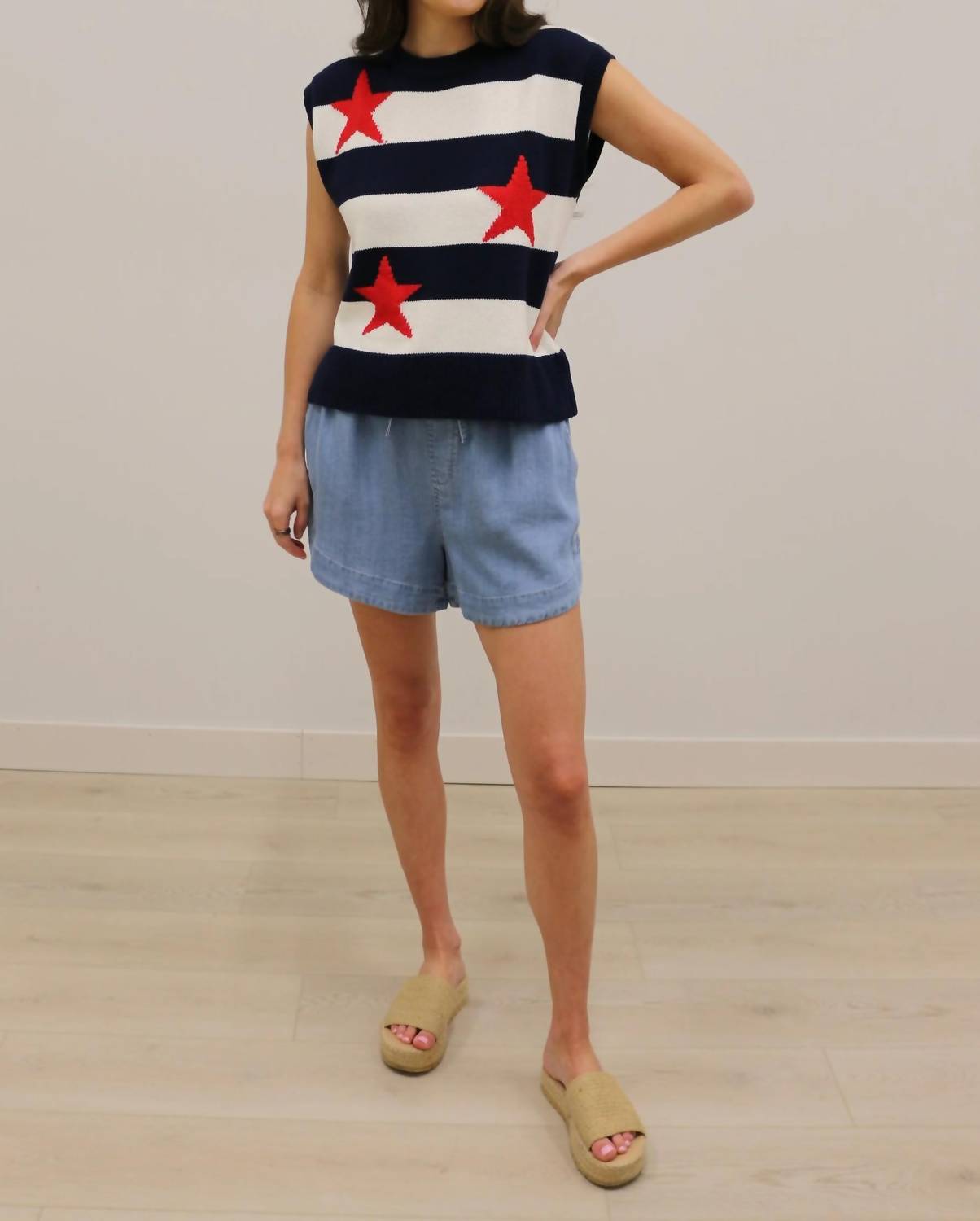 Skies Are Blue - Stars Striped Americana Relaxed Knit Top