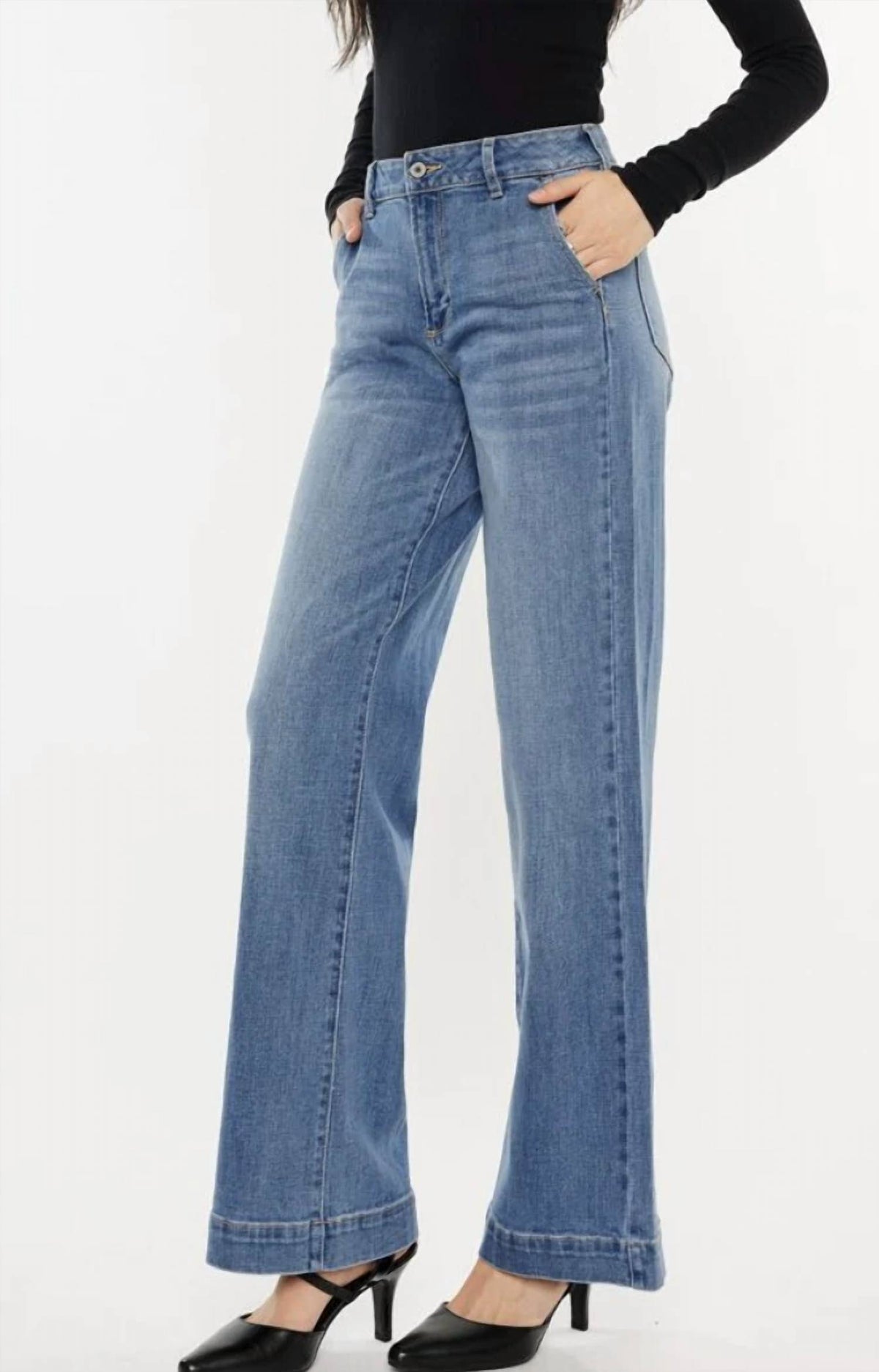 Kancan - High Rise Trouser Wide Leg Jeans