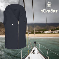 NUSPORT Women's Malibu Hoodie Vest in indigo - women's jacket - detail view