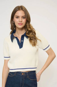 Central Park West - Eden Short Sleeve Denim Collared Polo Top
