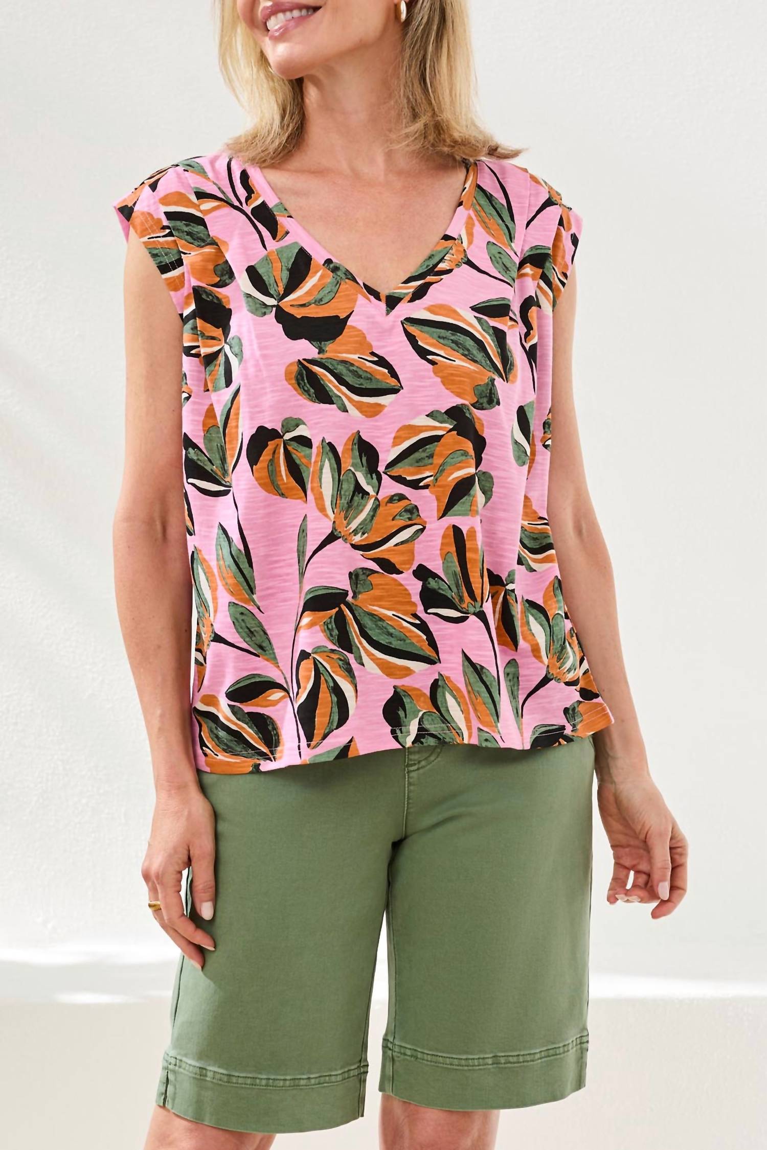 TRIBAL V-neck Cap Sleeve Top in wisteria - women's shirt