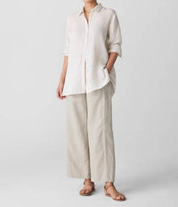 Eileen Fisher - Puckered Linen Stripe Classic Collar Shirt