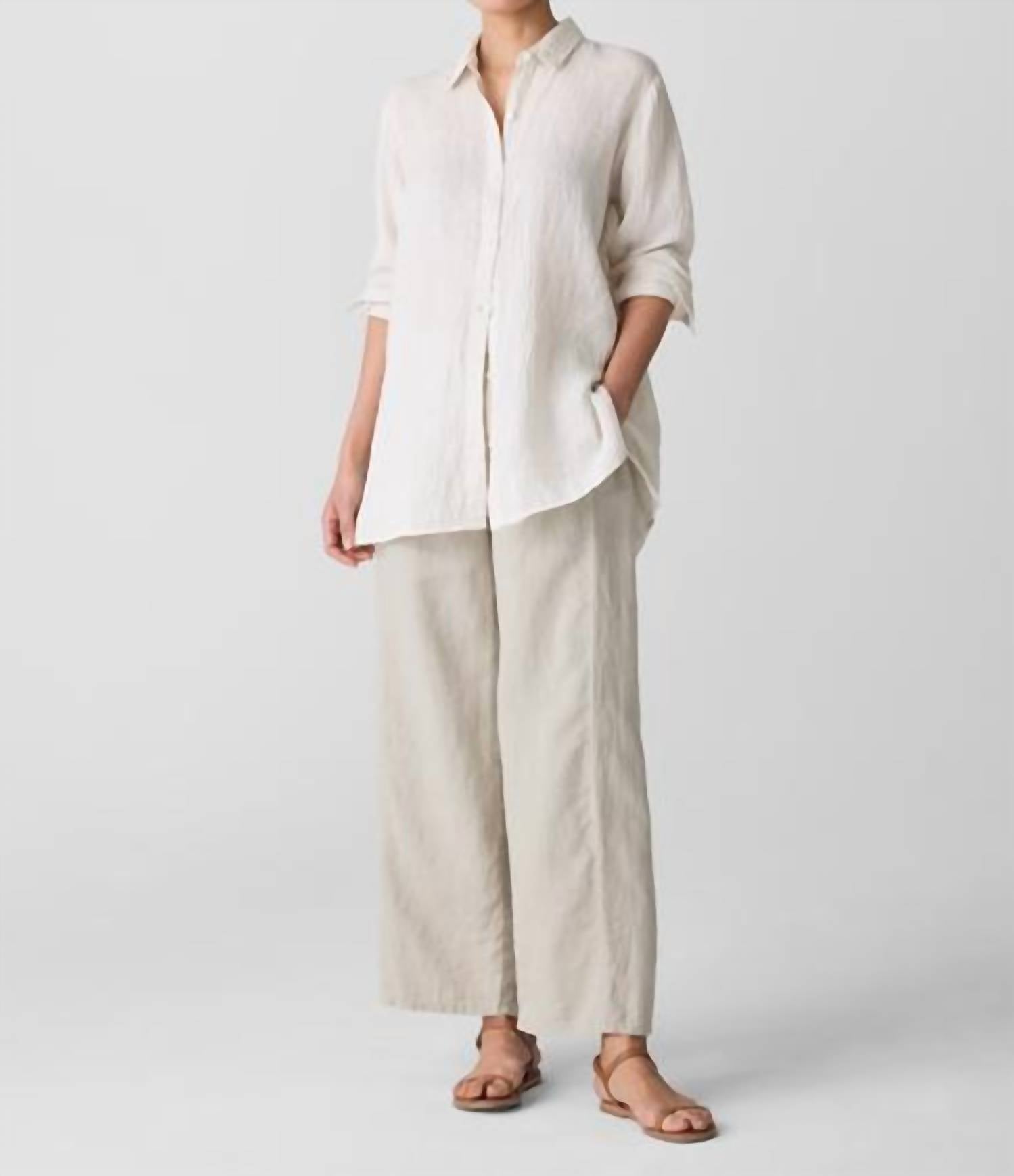 Eileen Fisher - Puckered Linen Stripe Classic Collar Shirt