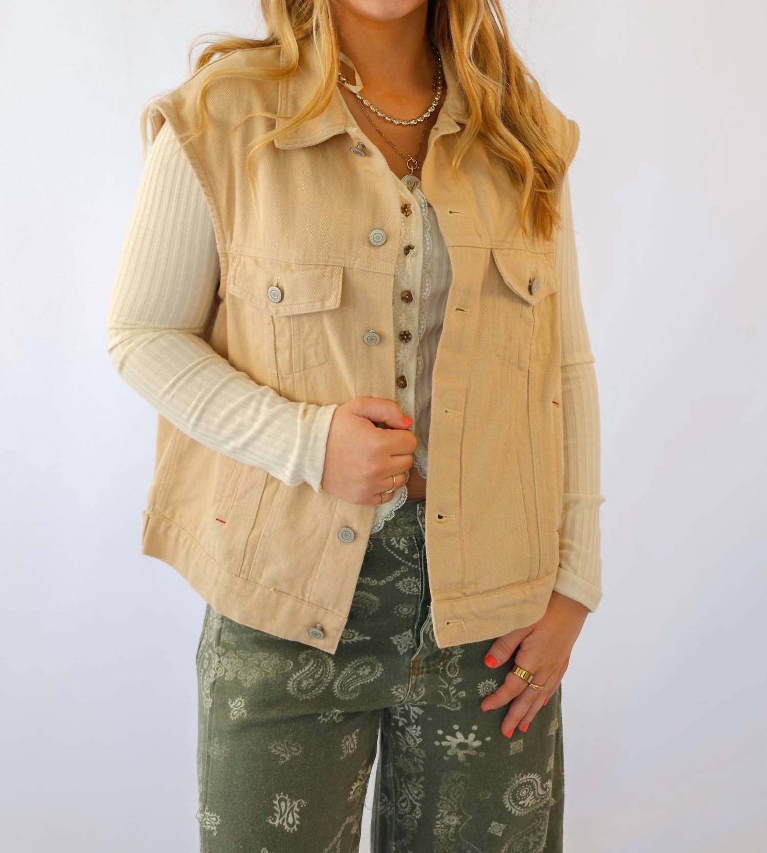 Urban Daizy - Western Sunset Embroidered Denim Vest