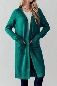 Urban Daizy Fuzzy Knit Longline Cardigan in emerald - women's cardigan