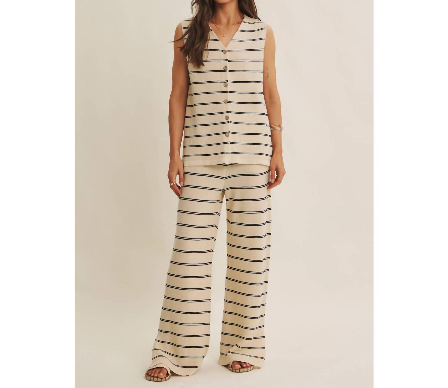 In February - Striped Button-down Knit Top