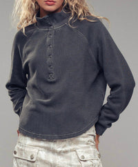 Urban Daizy - Women's Thermal Knit Mock Neck Snap Henley Pullover Top
