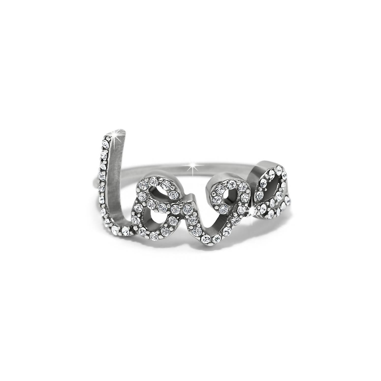 Brighton Women's Love Script Sparkle Ring in silver - women's jewelry